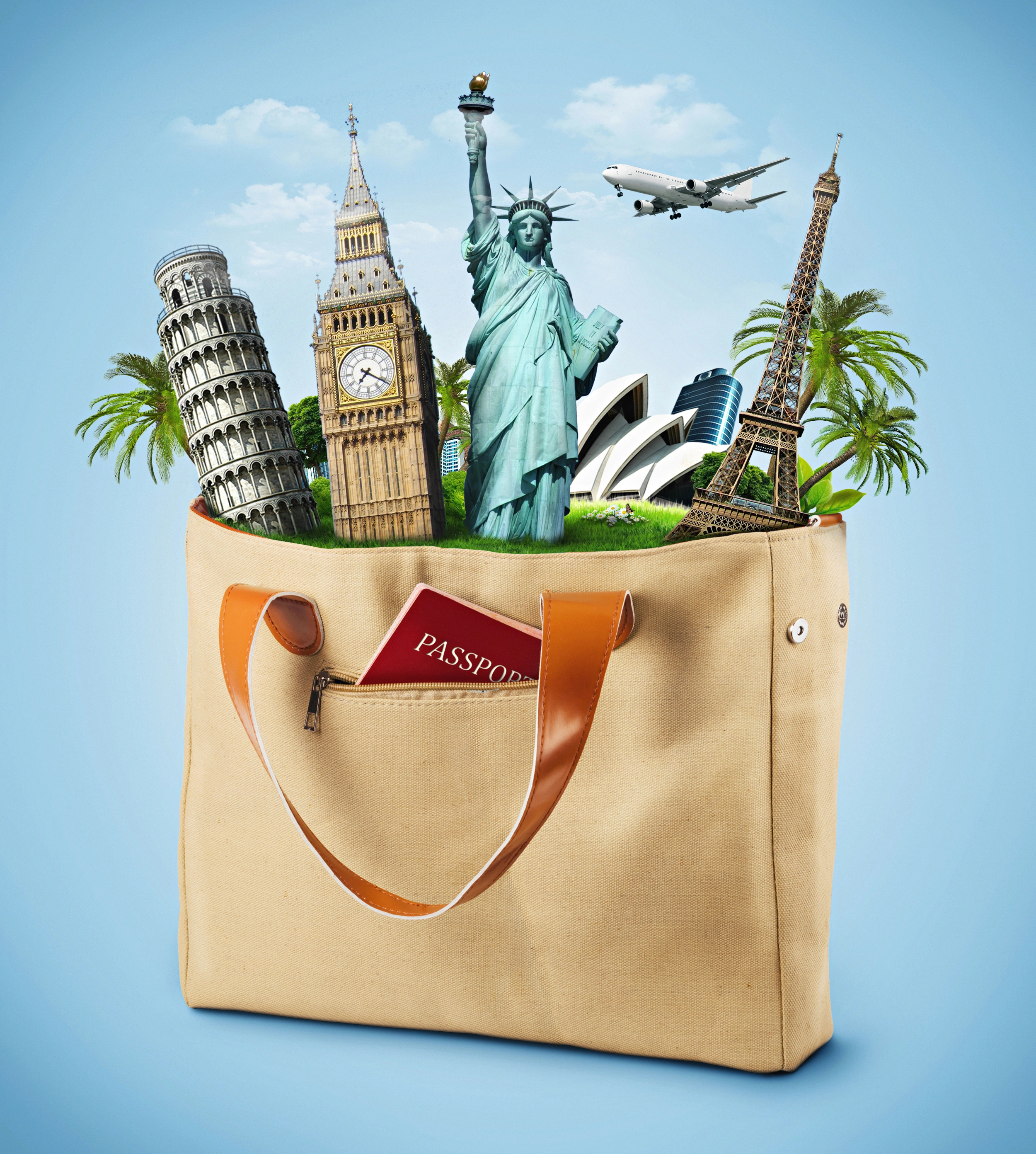Bag Full Famous Monument with Passport